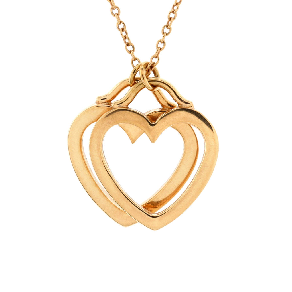Sentimental Double Heart Pendant Necklace 18K Rose Gold