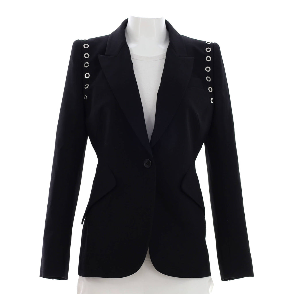 Women's Grommet Detail Single Button Blazer Wool