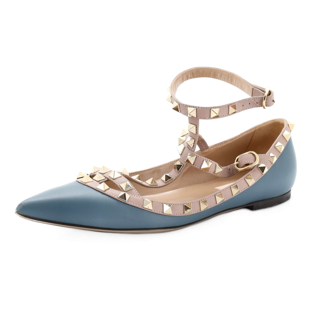 Women's Rockstud Caged Ballerina Flats Leather