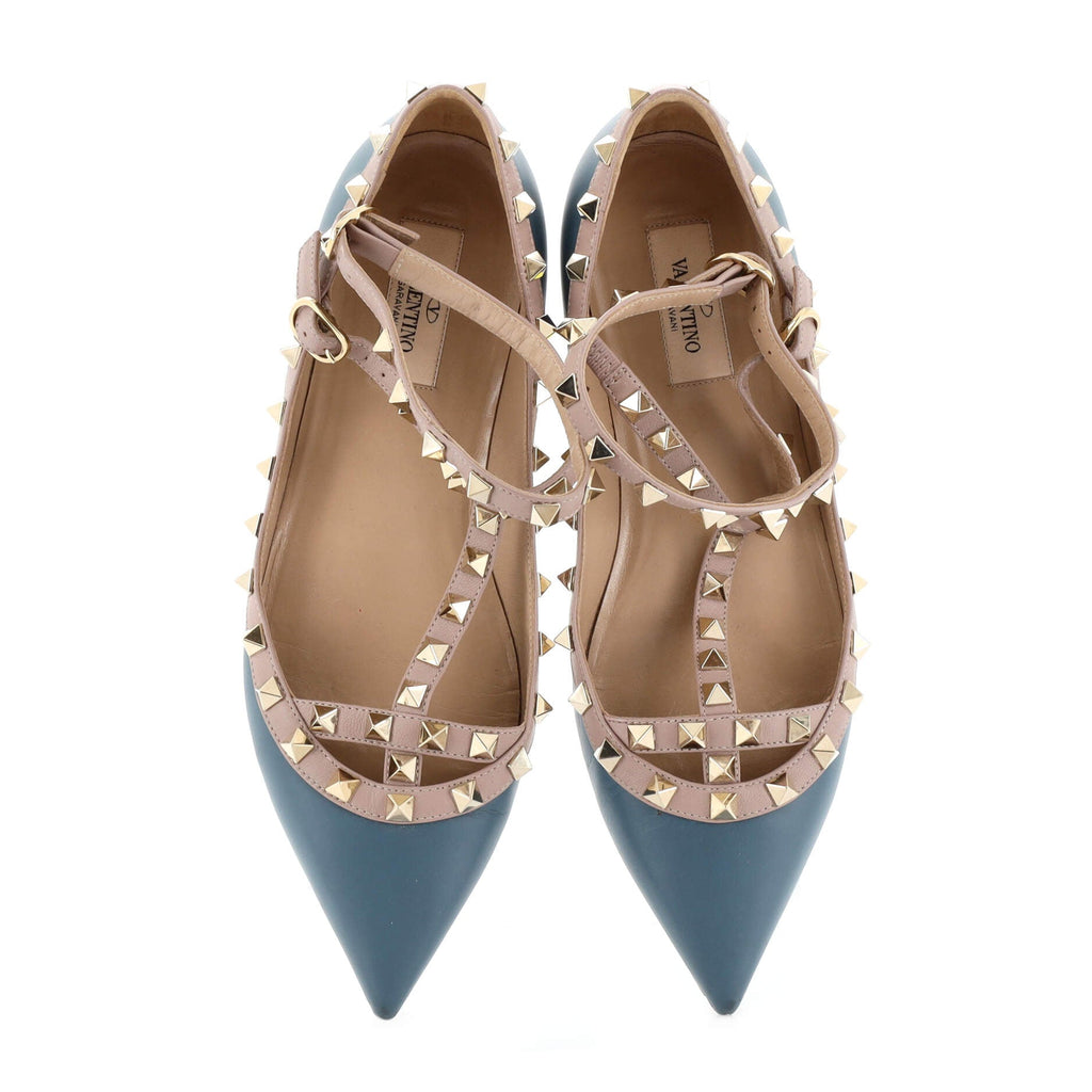 Women's Rockstud Caged Ballerina Flats Leather