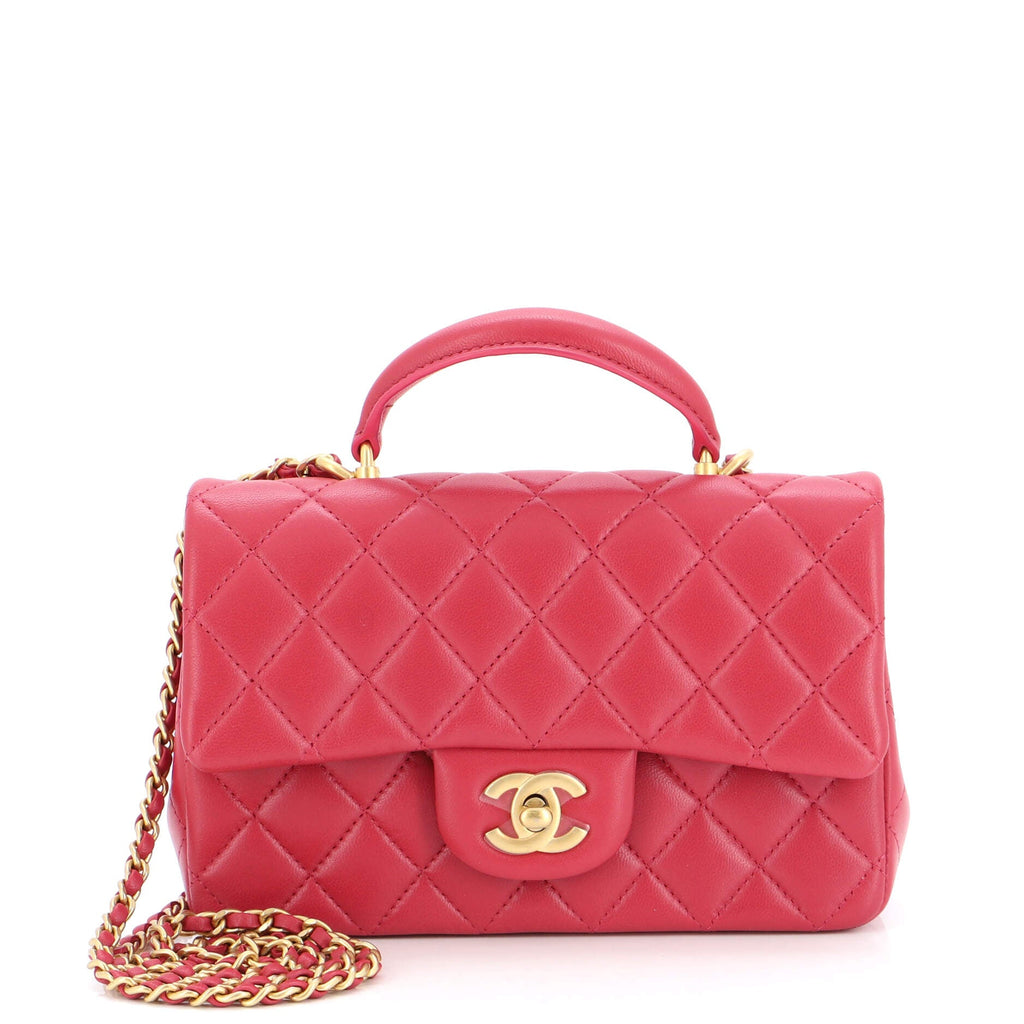 Classic Single Flap Top Handle Bag Quilted Lambskin Mini