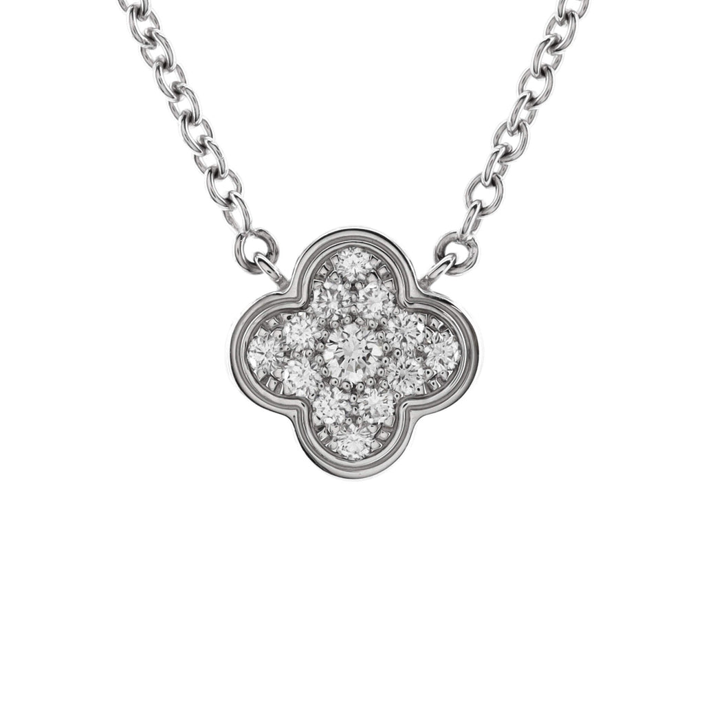 Pure Alhambra Pendant Necklace 18K White Gold with Diamonds