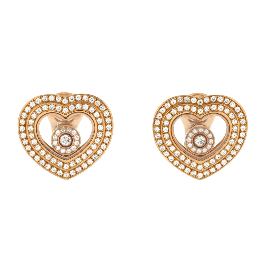 Happy Hearts Two Row Diamond Stud Earrings 18K Rose Gold with Pave Diamonds