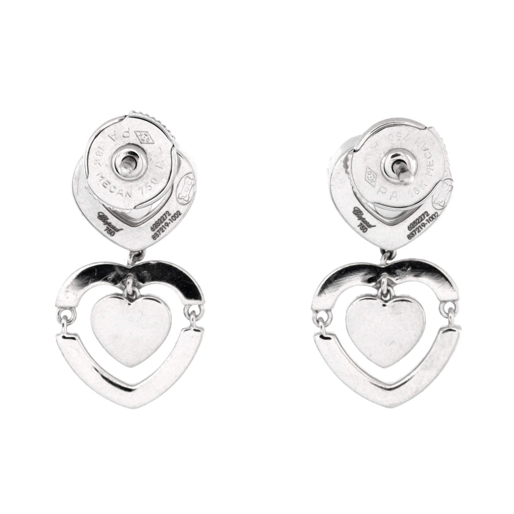 Pave Happy Hearts Drop Earrings 18K White Gold and Diamonds