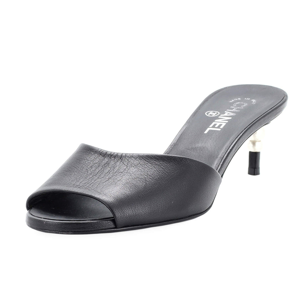 Women's Pearl Heel Open Toe Mules Leather