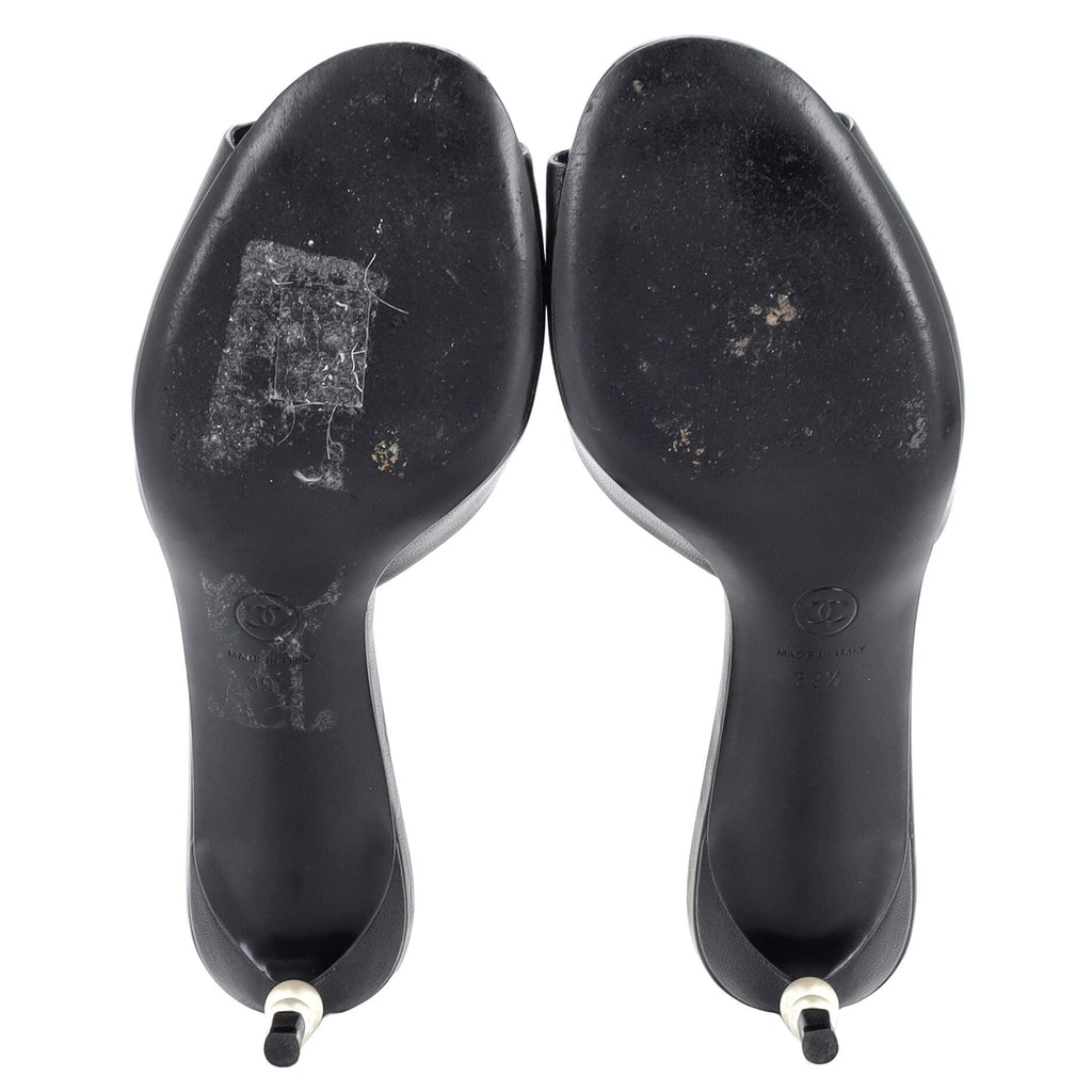 Women's Pearl Heel Open Toe Mules Leather