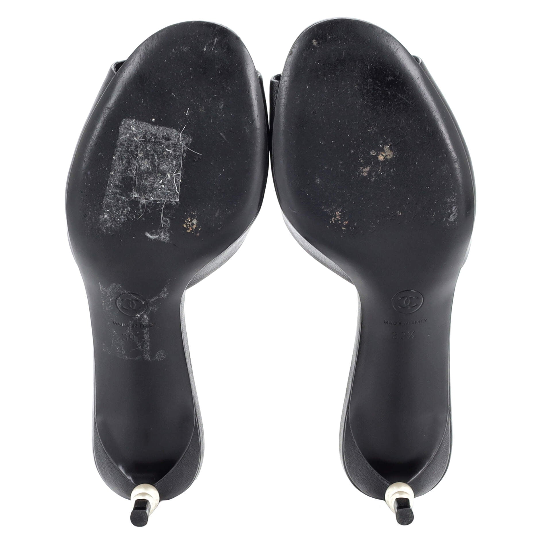 Women's Pearl Heel Open Toe Mules Leather
