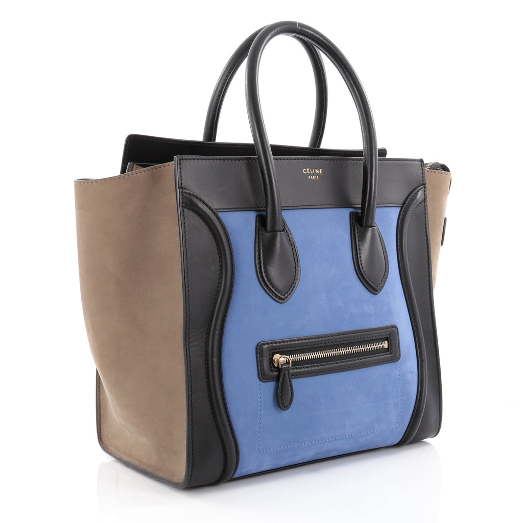 Tricolor Luggage Handbag Suede Mini