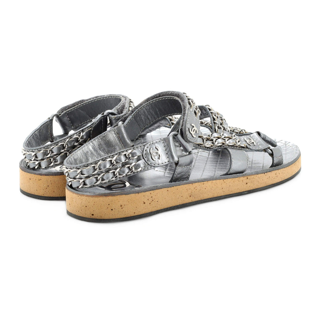 Women's Chain CC Slingback Sandals Quilted Leather with Cork