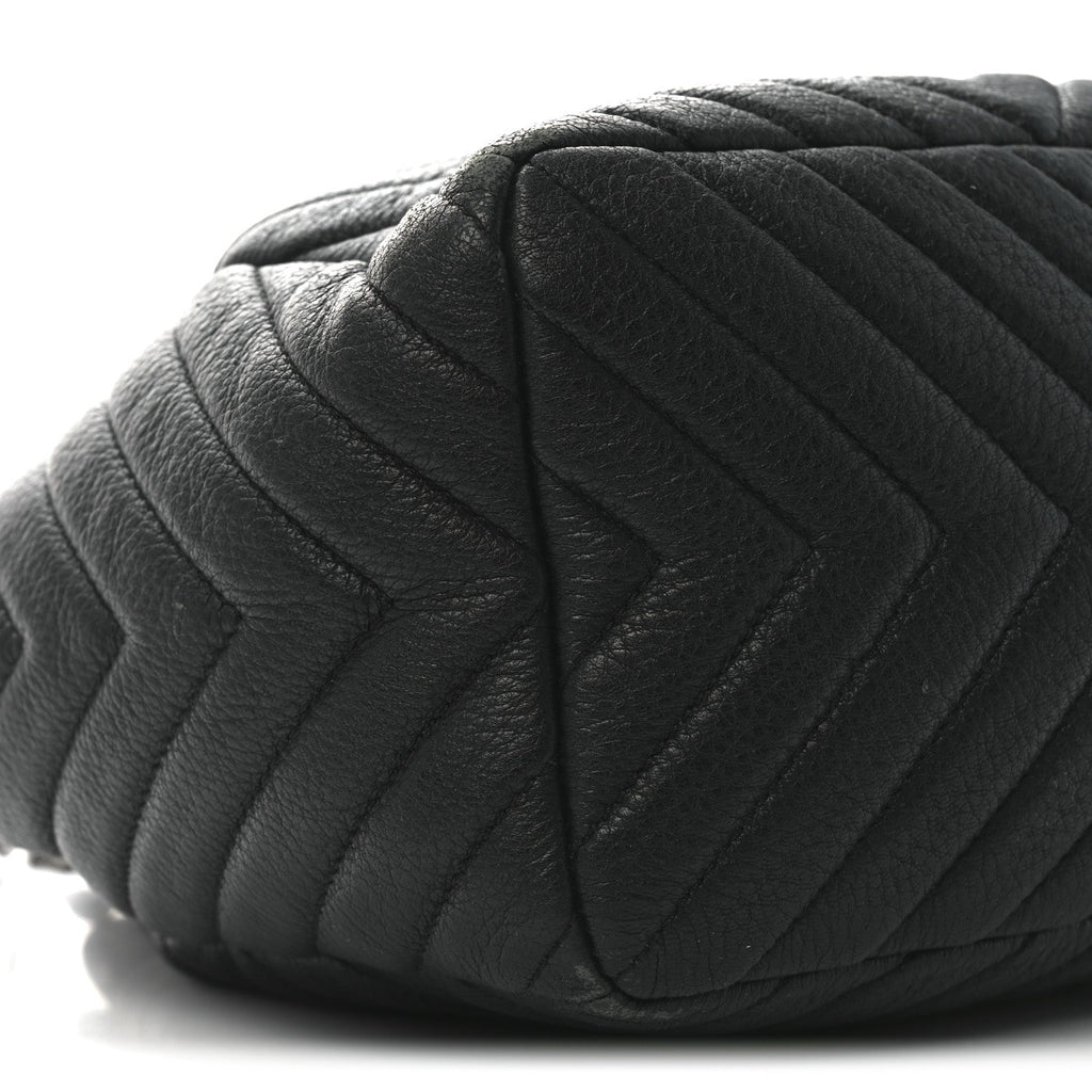 Deerskin Chevron Small CC Chain Bucket Bag Black
