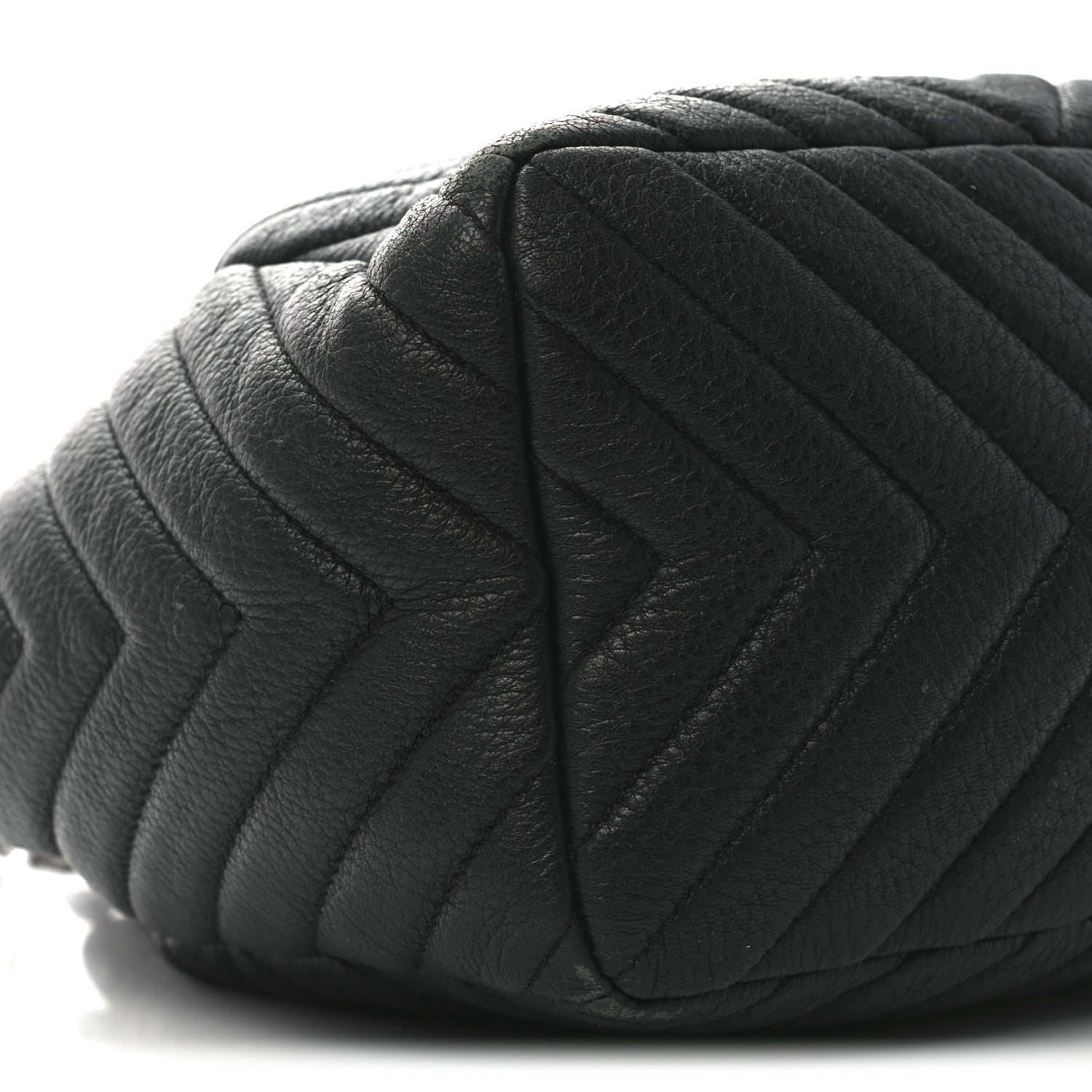 Deerskin Chevron Small CC Chain Bucket Bag Black
