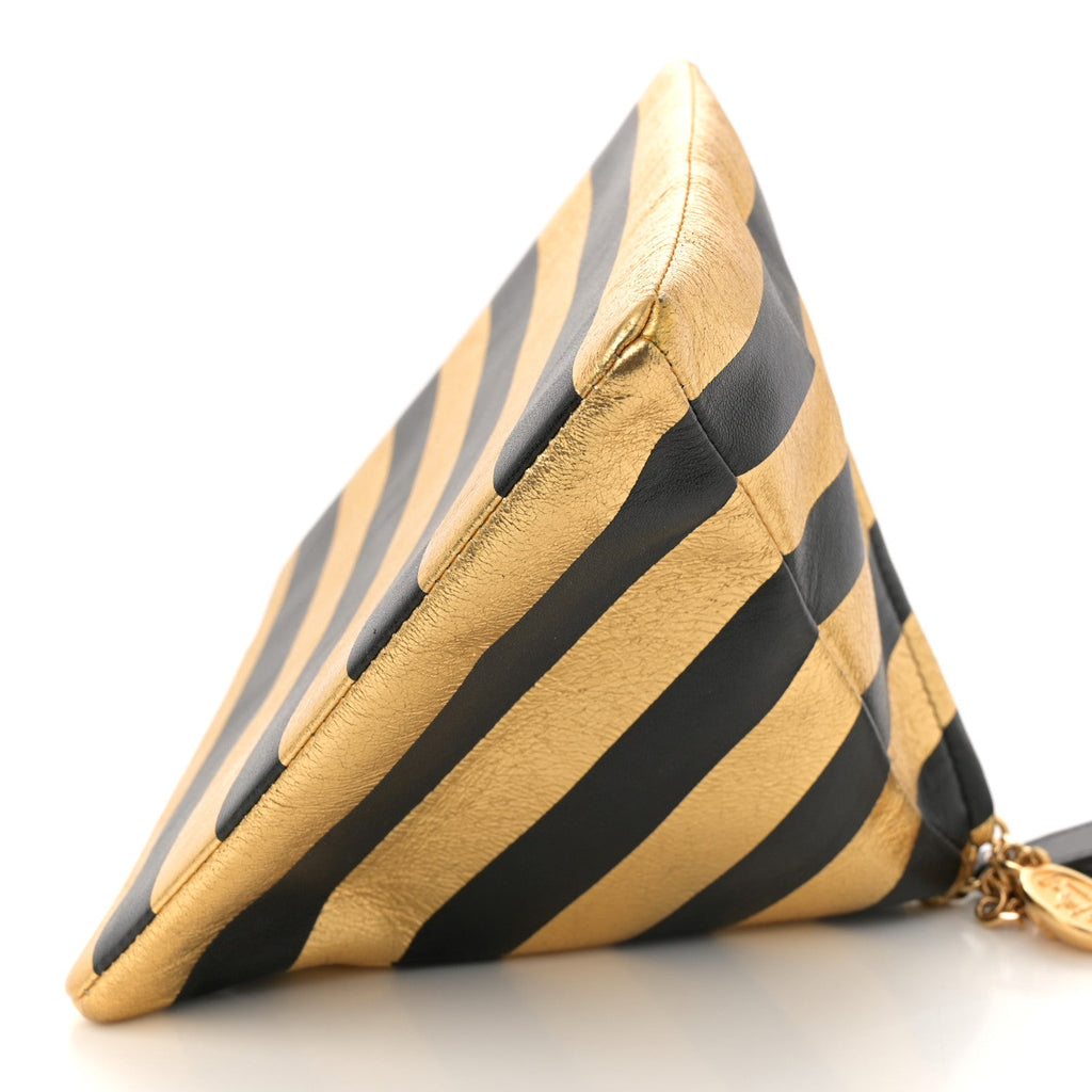 Metallic Lambskin CC Kheops Pyramid Bag Gold Black