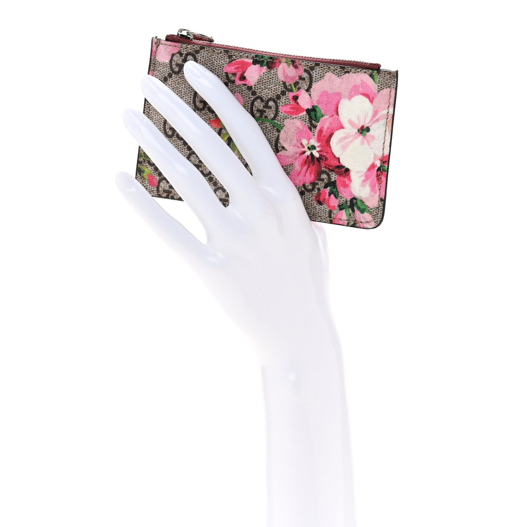 GG Supreme Monogram Blooms Key Ring Coin Case Beige Multicolor Dry Rose