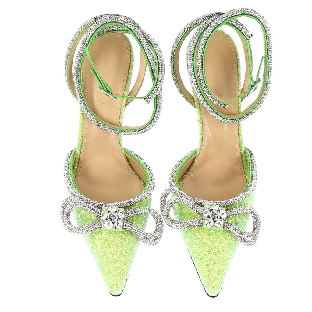 Women's Double Bow Ankle Strap Pumps Glitter 100