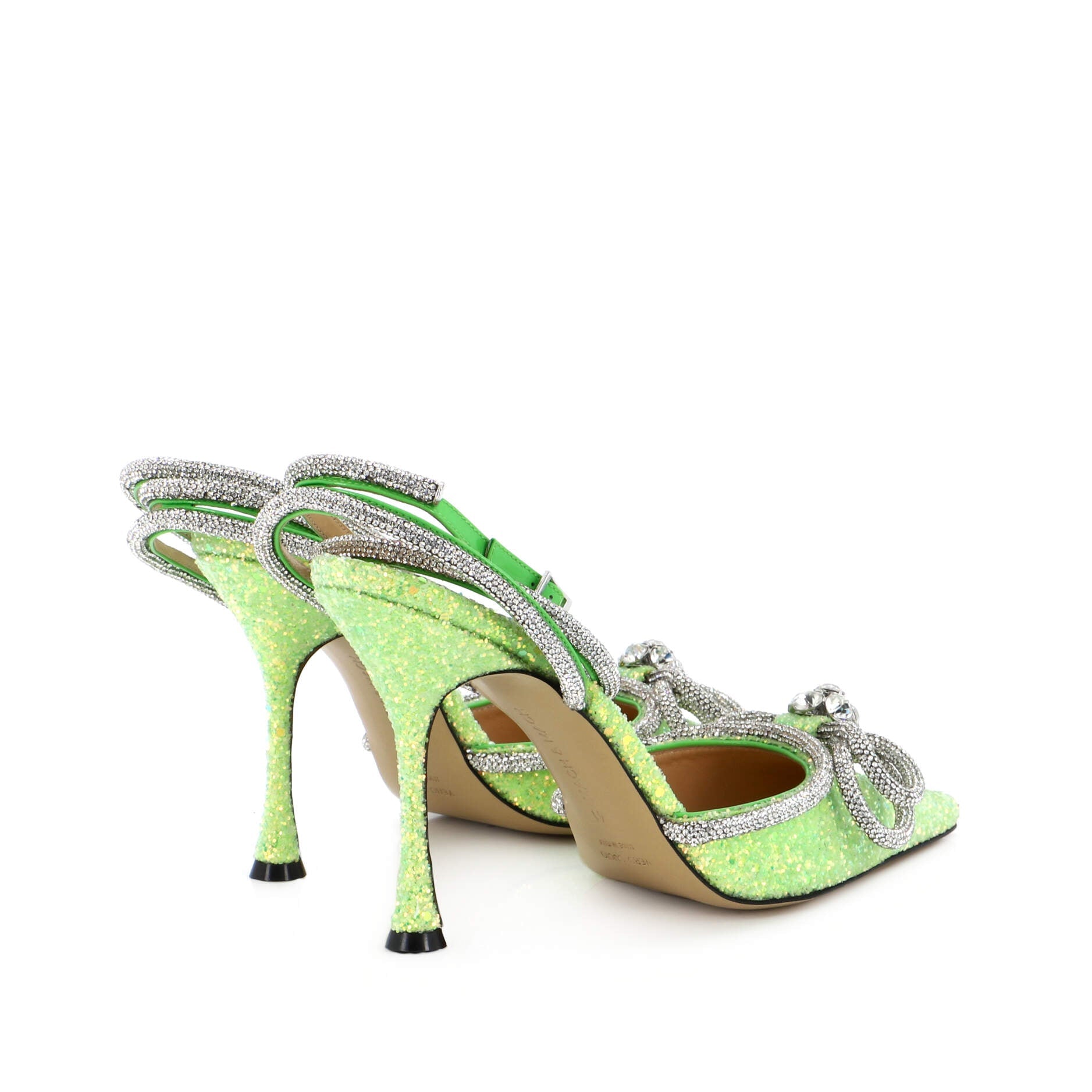 Women's Double Bow Ankle Strap Pumps Glitter 100