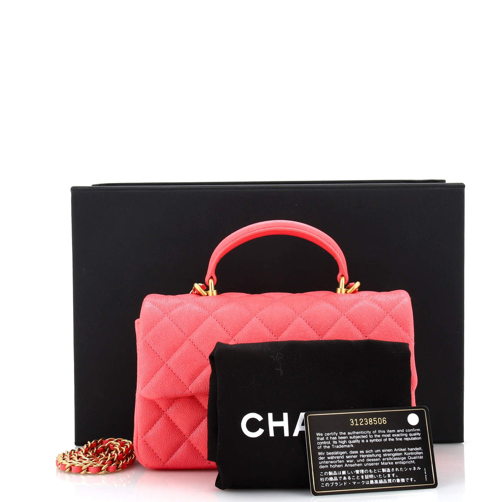 Classic Single Flap Top Handle Bag Quilted Caviar Mini