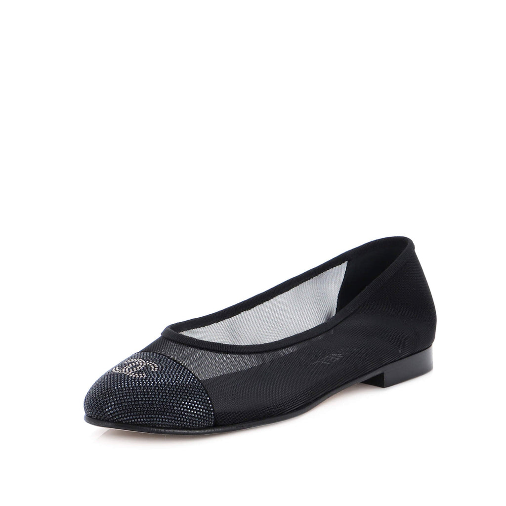 Women's CC Cap Toe Ballerina Flats Crystal Embellished Mesh