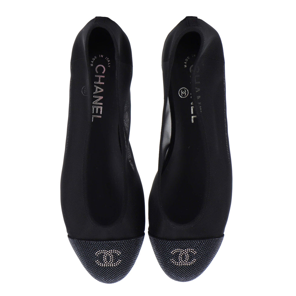 Women's CC Cap Toe Ballerina Flats Crystal Embellished Mesh