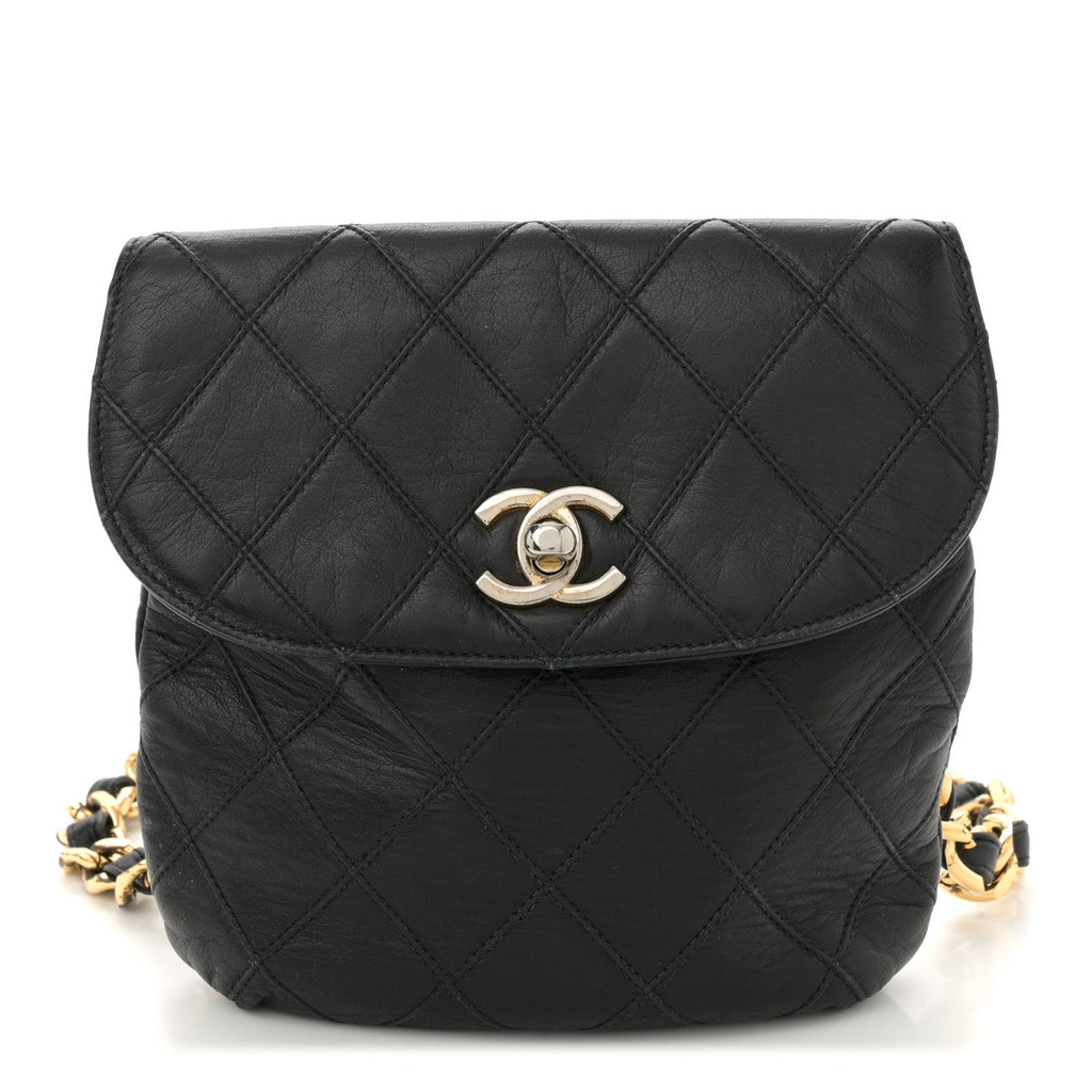 Lambskin Diamond Stitched Flap Waist Belt Bag 80 32 Black