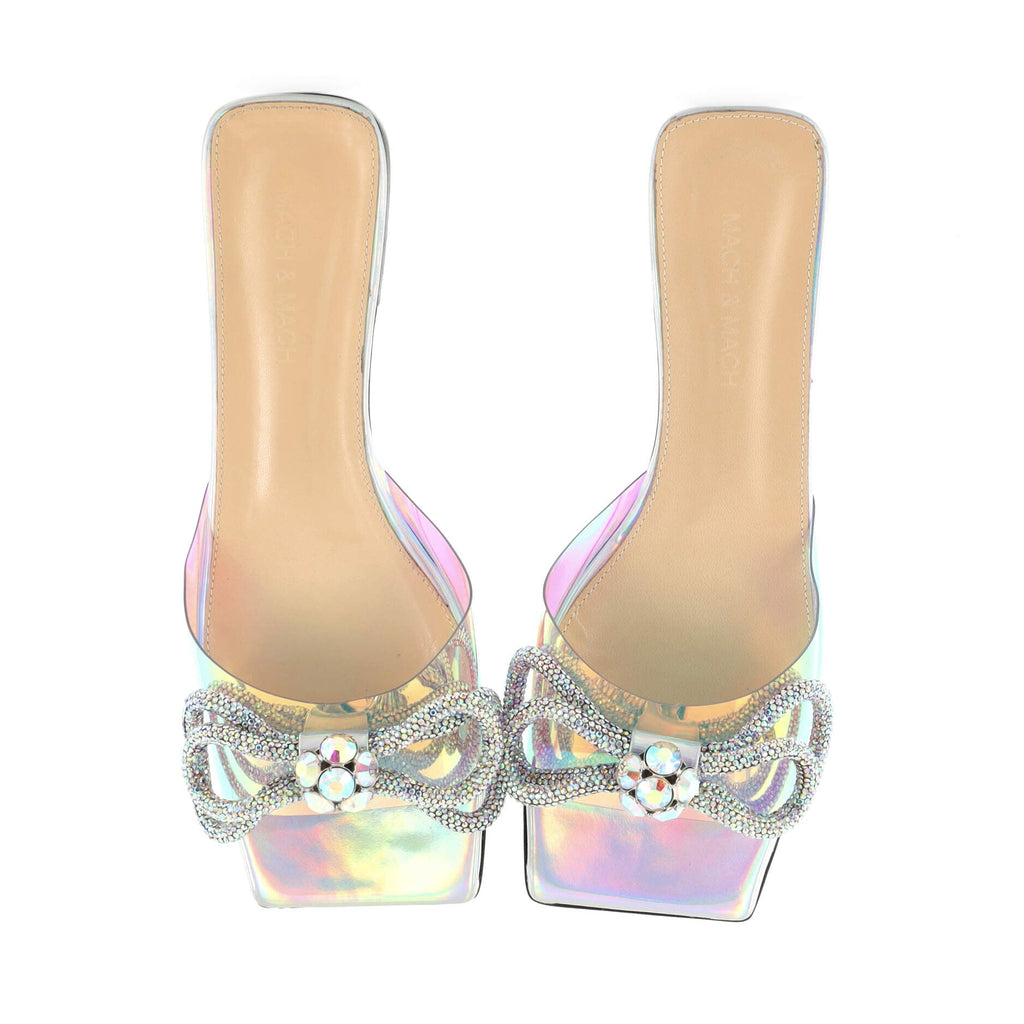 Women's Double Bow Square Toe Slide Sandals PVC