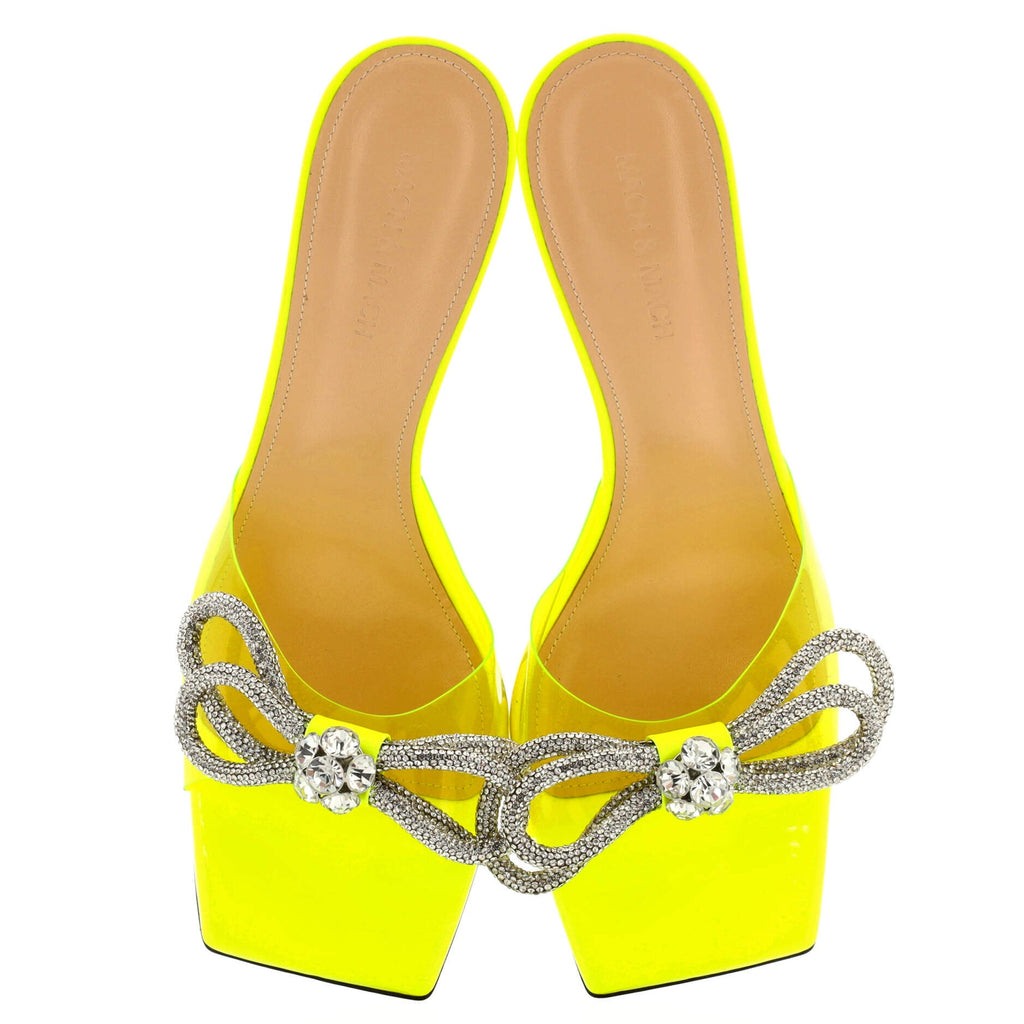 Women's Double Bow Square Toe Heeled Mules PVC 95