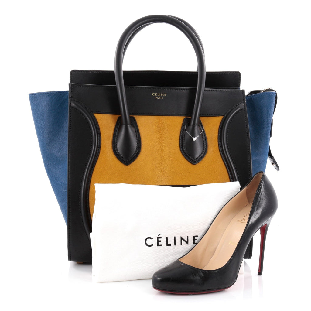 Tricolor Luggage Handbag Pony Hair and Leather Mini