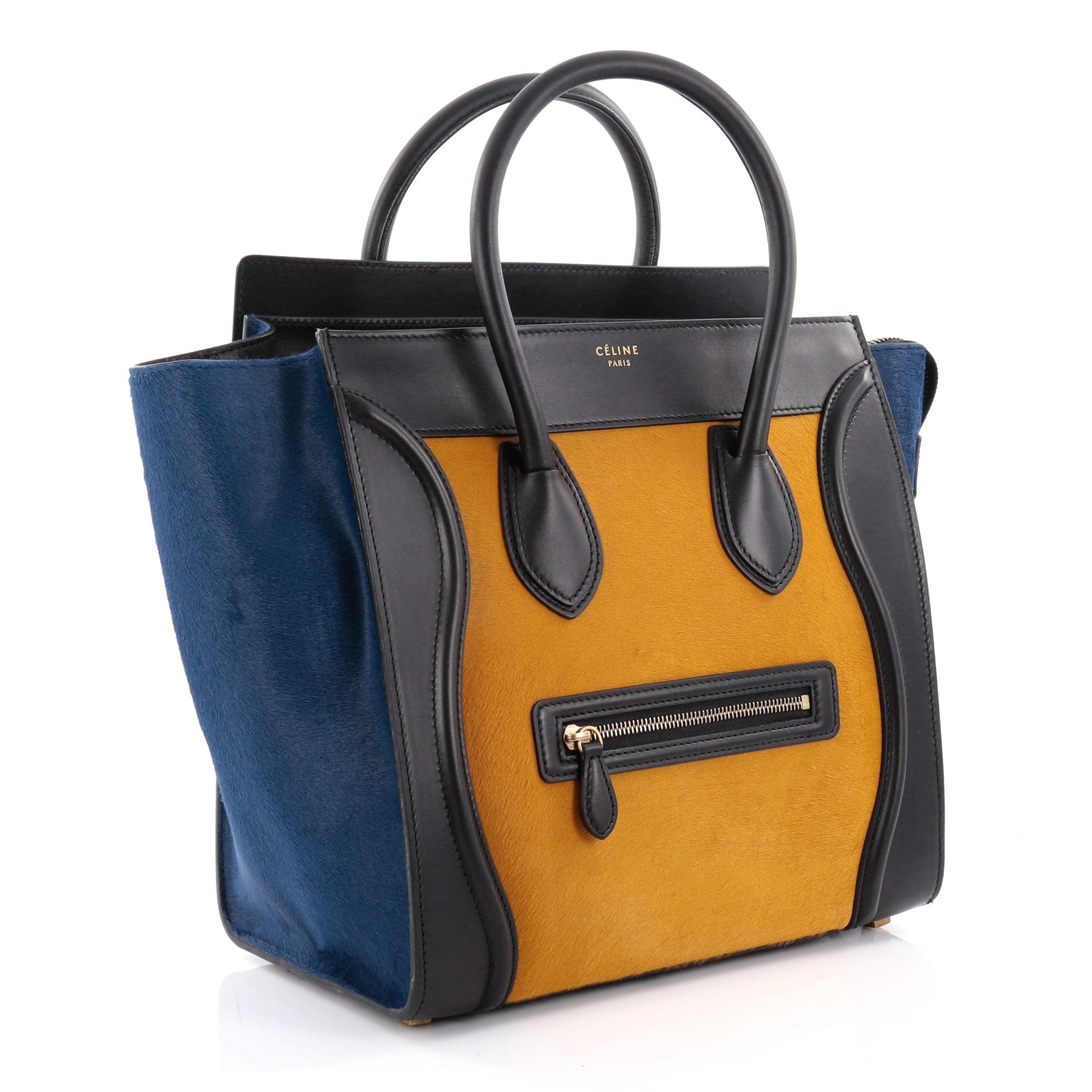 Tricolor Luggage Handbag Pony Hair and Leather Mini