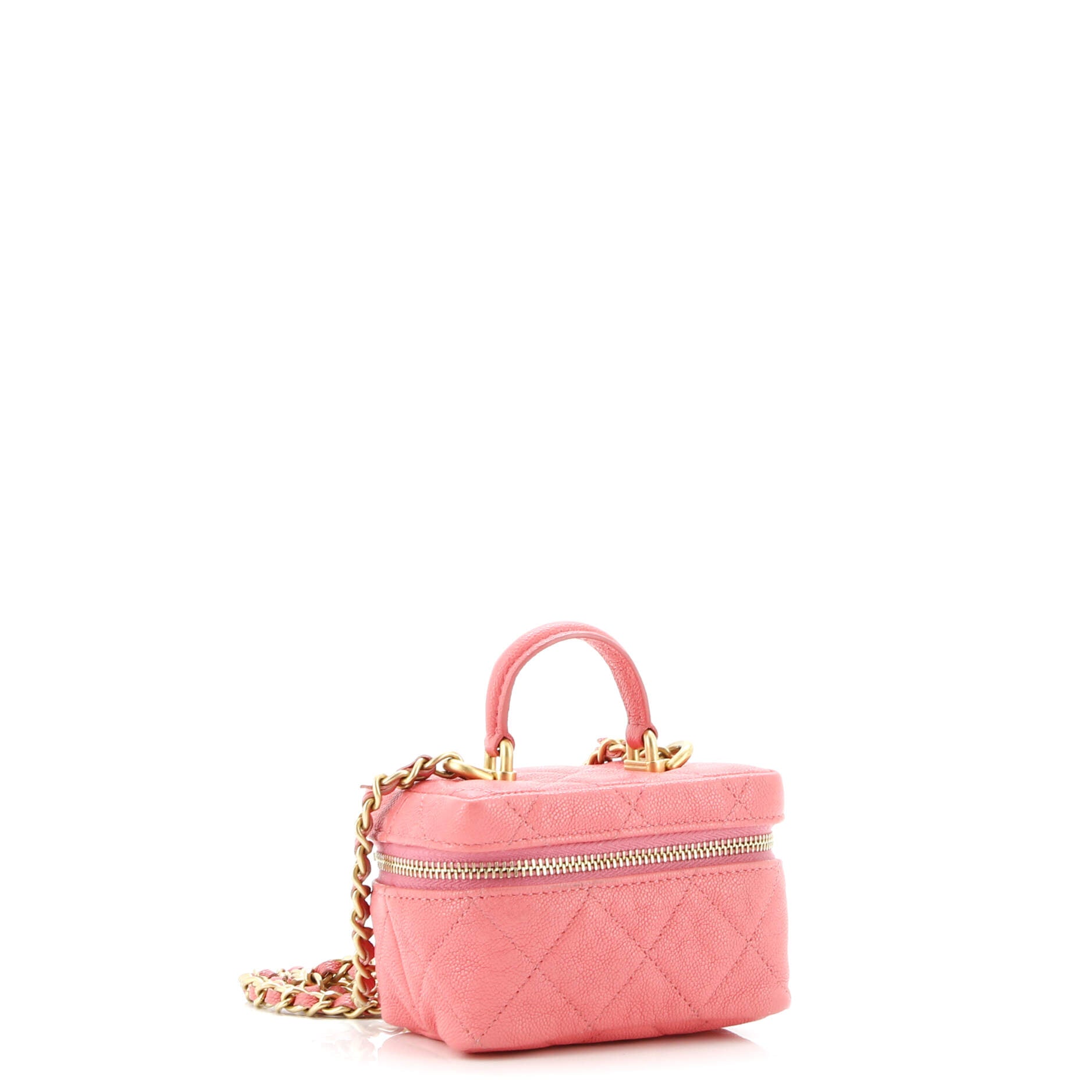 Top Handle Zip Around Vanity Case with Chain Quilted Caviar Mini