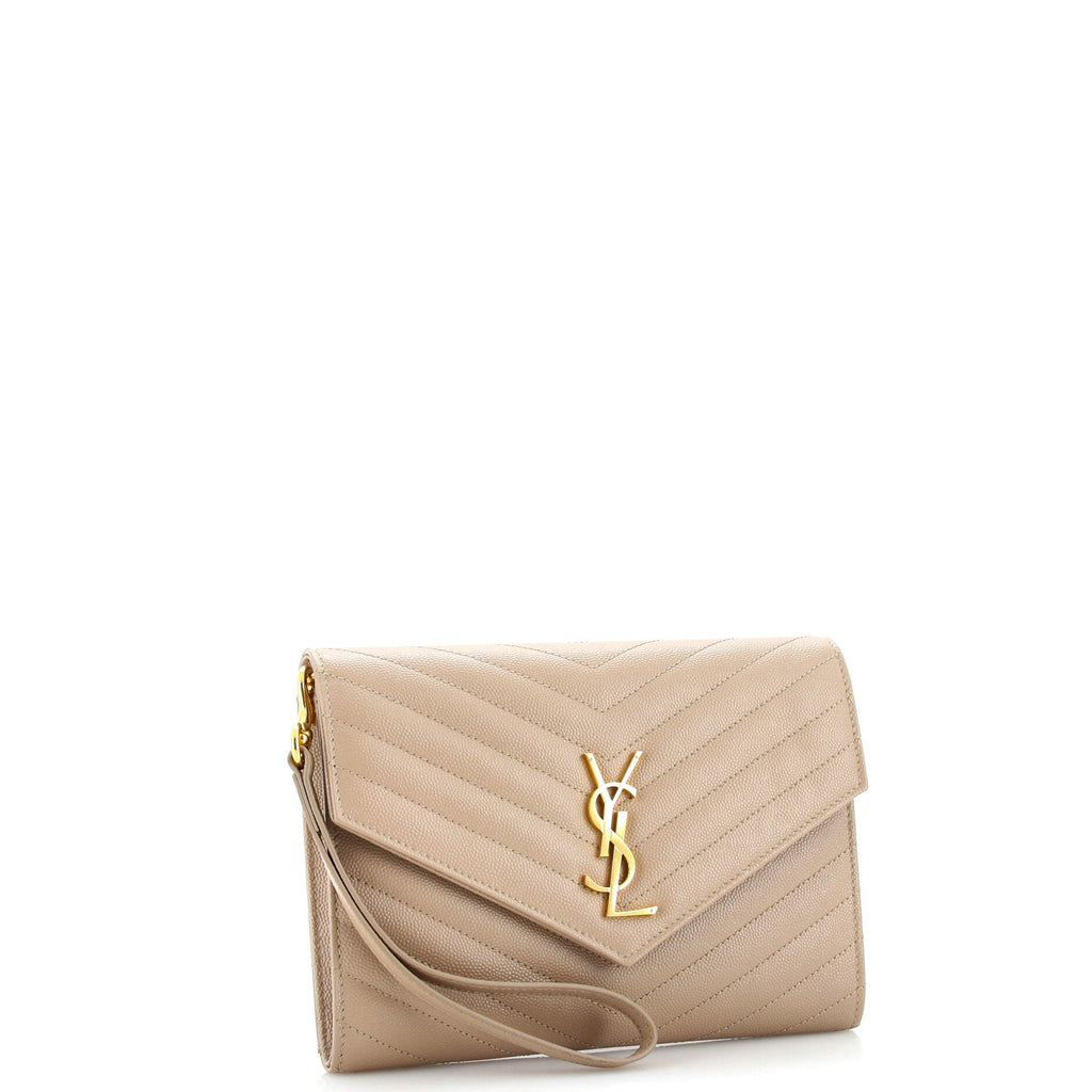 Classic Monogram Envelope Wristlet Clutch Matelasse Chevron Leather