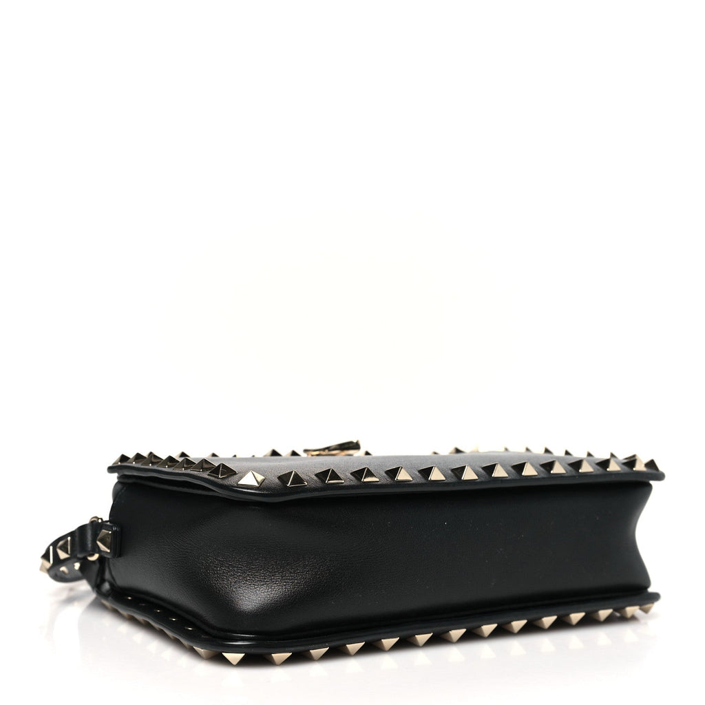 Grained Calfskin Rockstud Flip Lock Camera Crossbody Bag Black