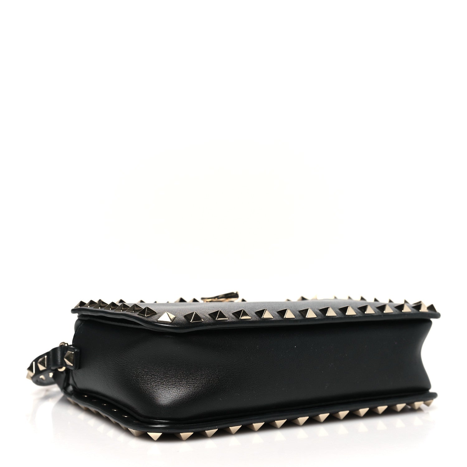 Grained Calfskin Rockstud Flip Lock Camera Crossbody Bag Black