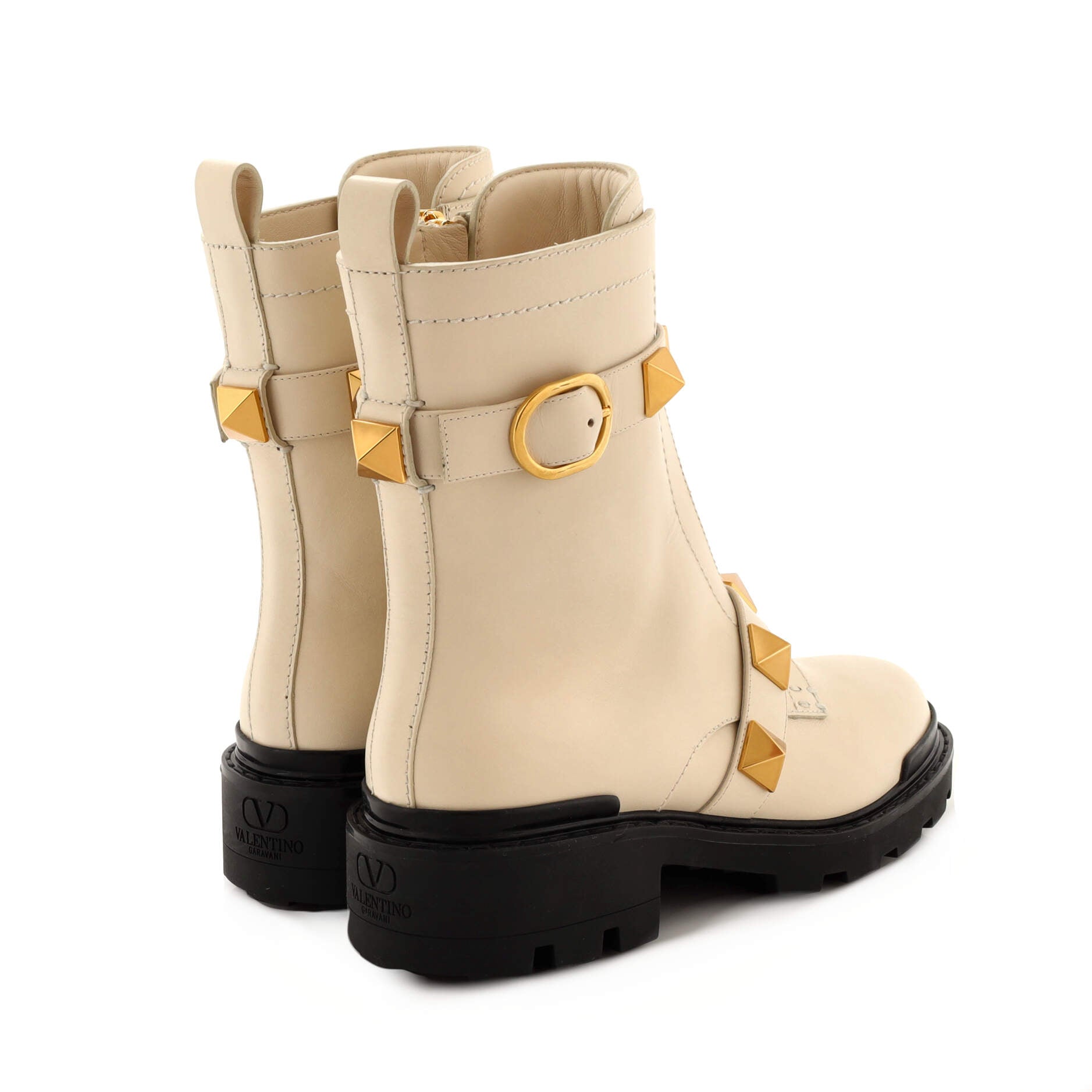 Women's Roman Stud Combat Ankle Boots Leather