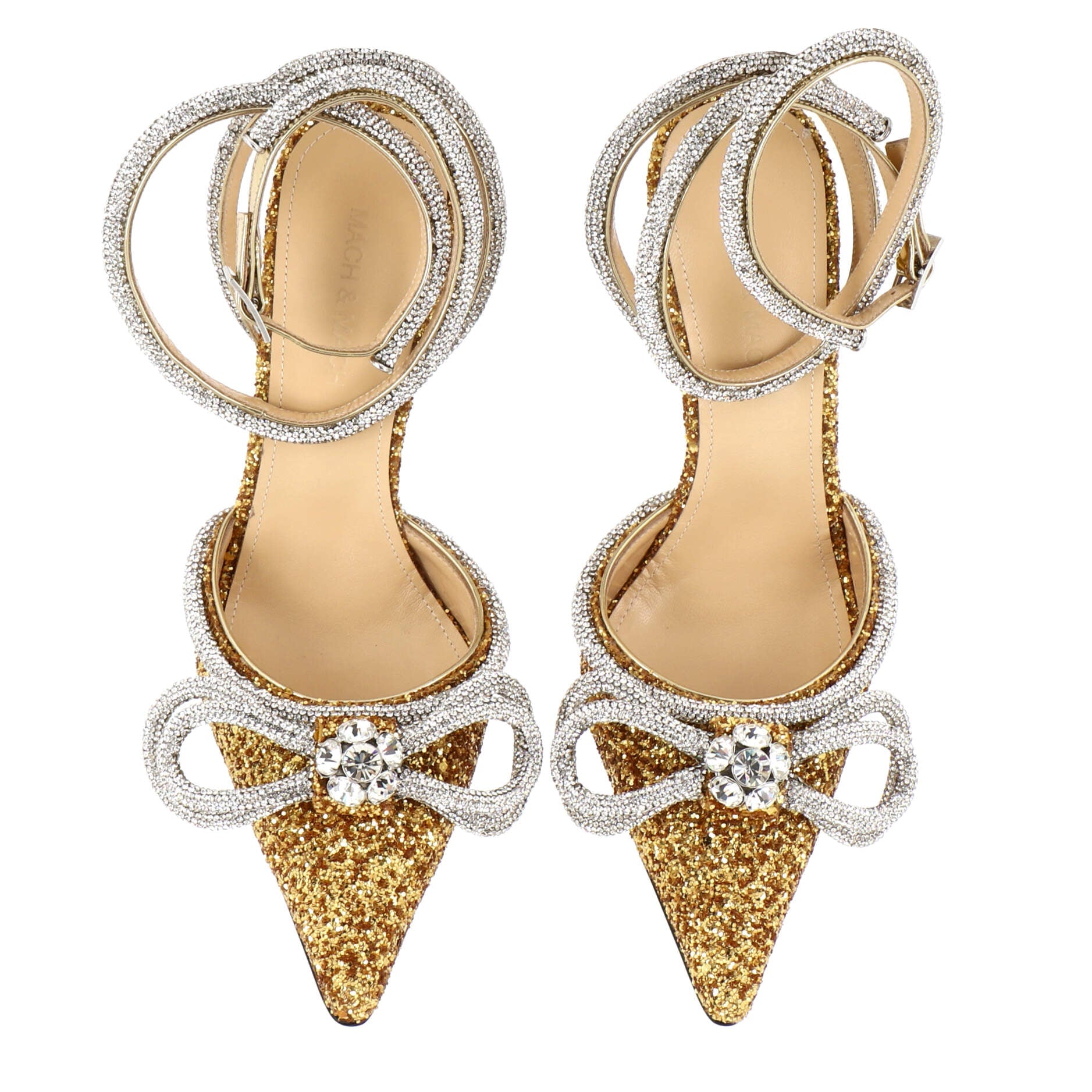 Women's Double Bow Ankle Strap Pumps Glitter 100