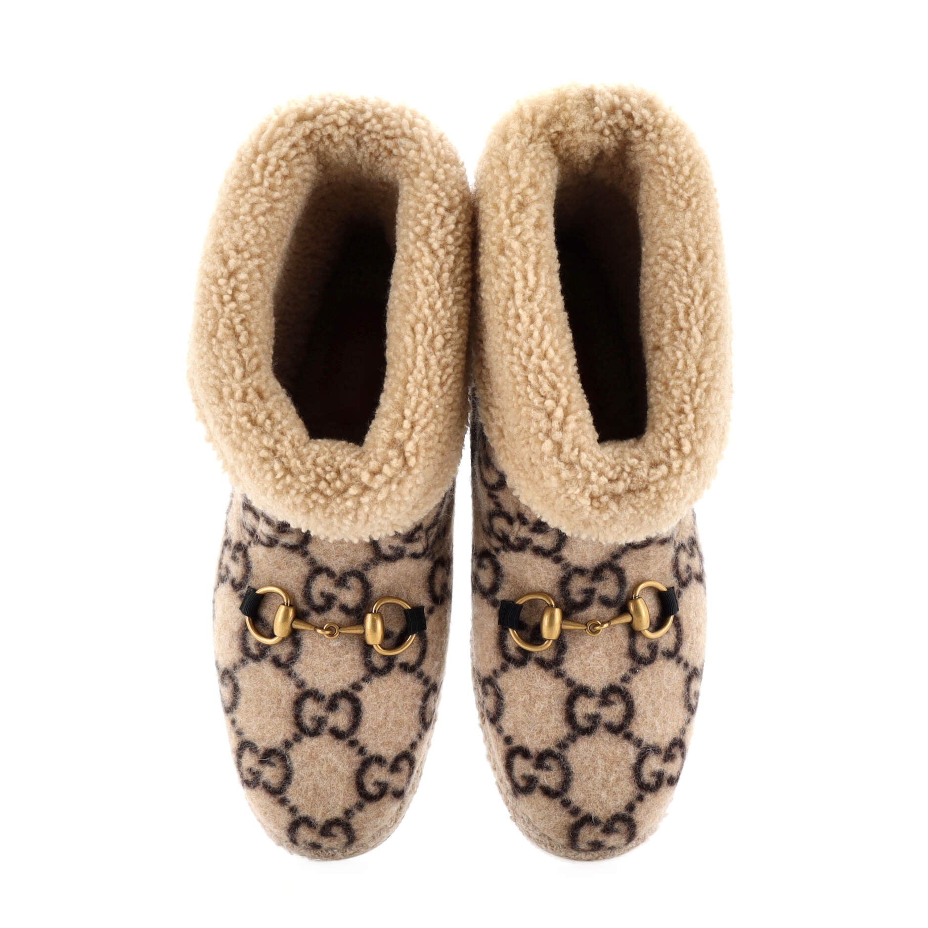 Women's Fria Horsebit Ankle Boots GG Wool and Shearling