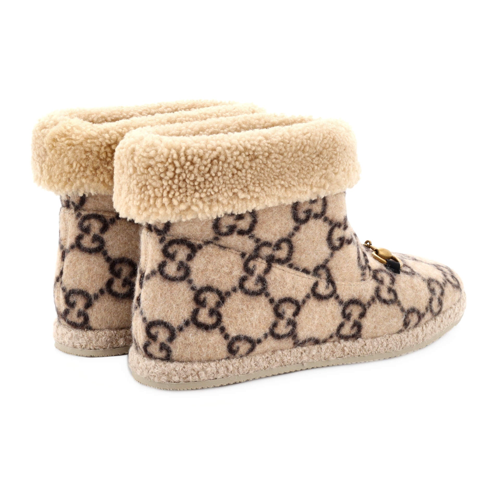 Women's Fria Horsebit Ankle Boots GG Wool and Shearling