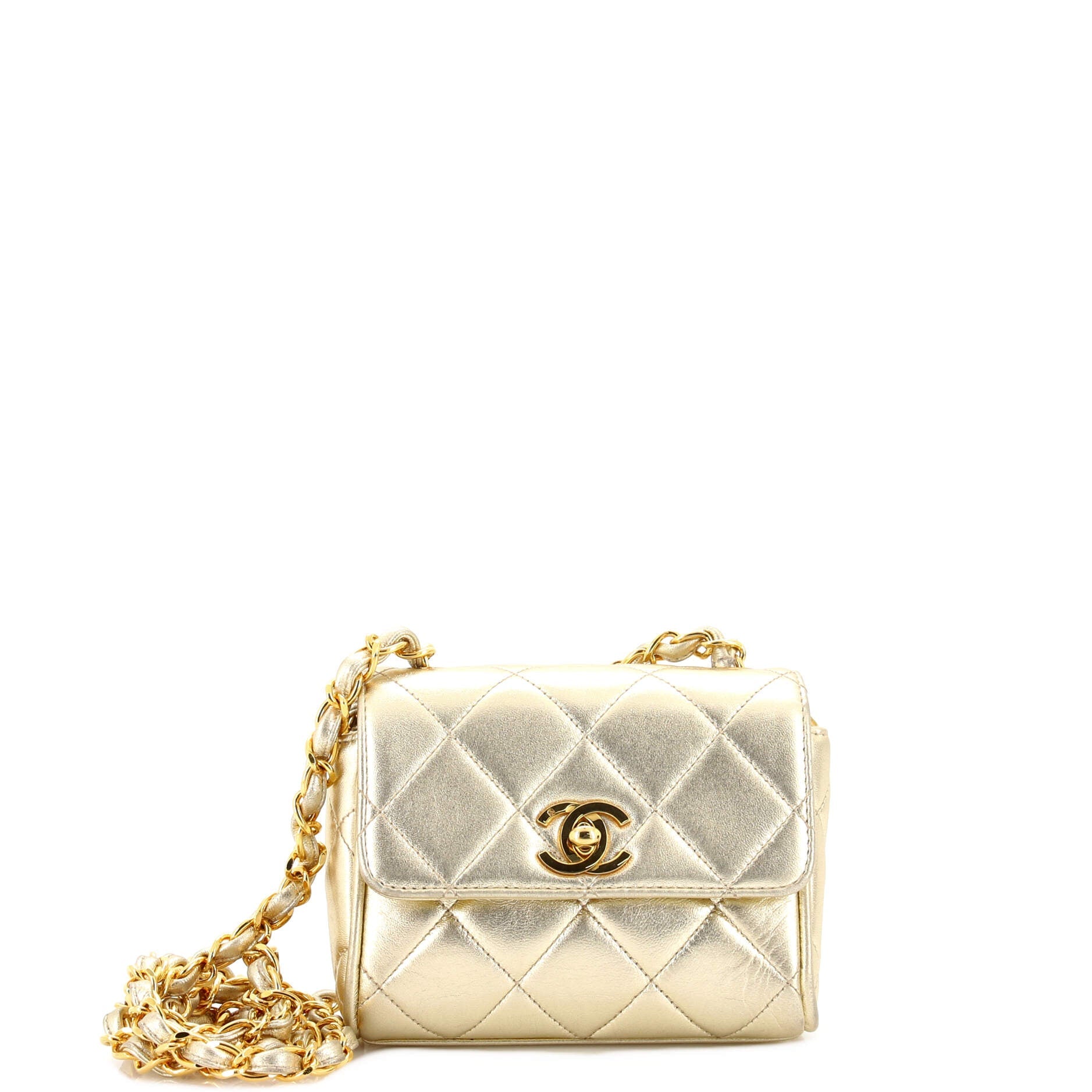 Vintage Square Chain Handle Flap Bag Quilted Lambskin Mini