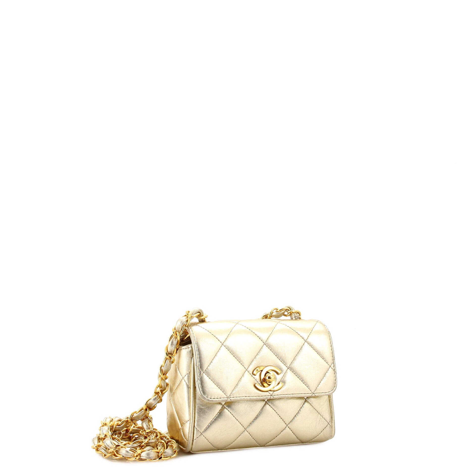 Vintage Square Chain Handle Flap Bag Quilted Lambskin Mini