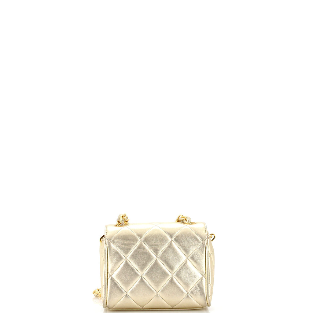 Vintage Square Chain Handle Flap Bag Quilted Lambskin Mini