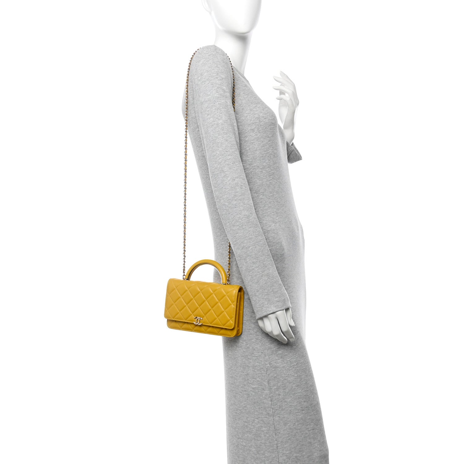 Lambskin Quilted Top Handle Wallet On Chain WOC Yellow