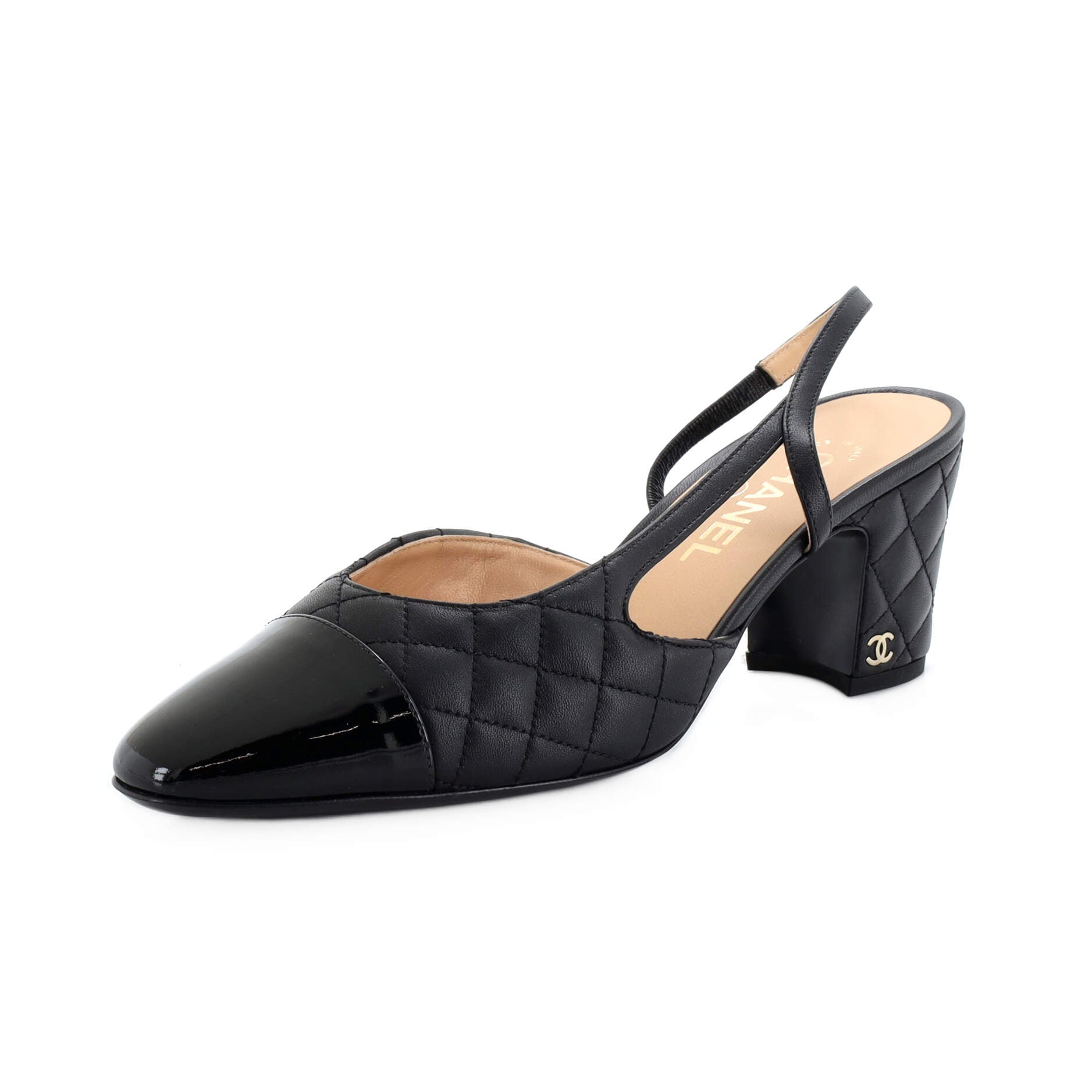 Women's Cap Toe CC Slingback Flats Quilted Leather with Patent