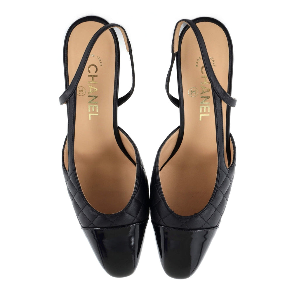 Women's Cap Toe CC Slingback Flats Quilted Leather with Patent