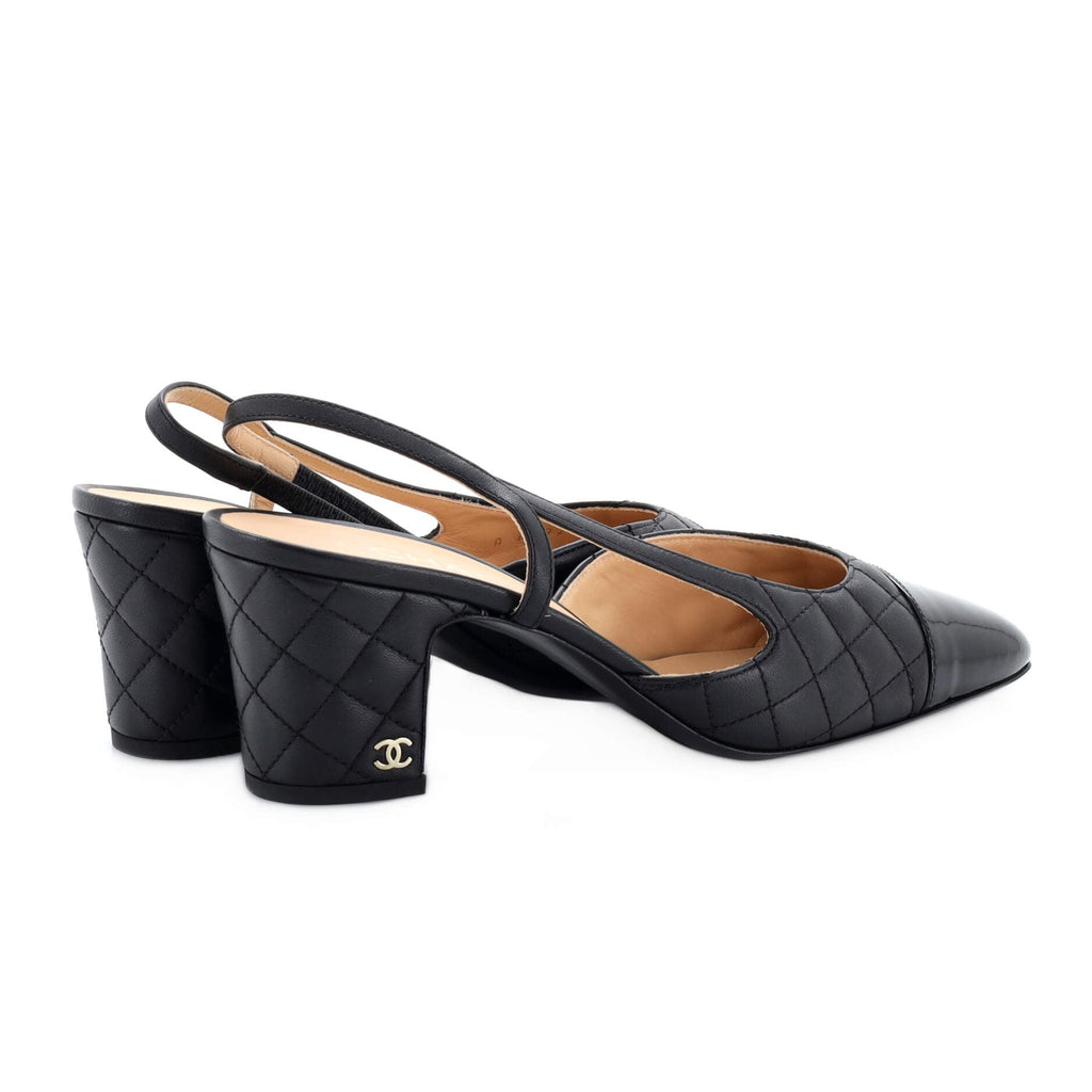 Women's Cap Toe CC Slingback Flats Quilted Leather with Patent