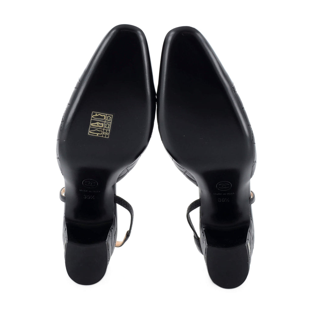 Women's Cap Toe CC Slingback Flats Quilted Leather with Patent