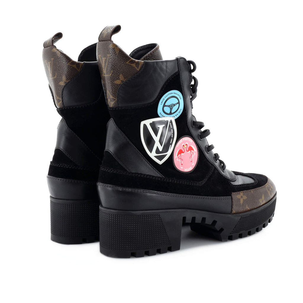 Women's Laureate Platform Desert Boots Suede with Monogram Canvas