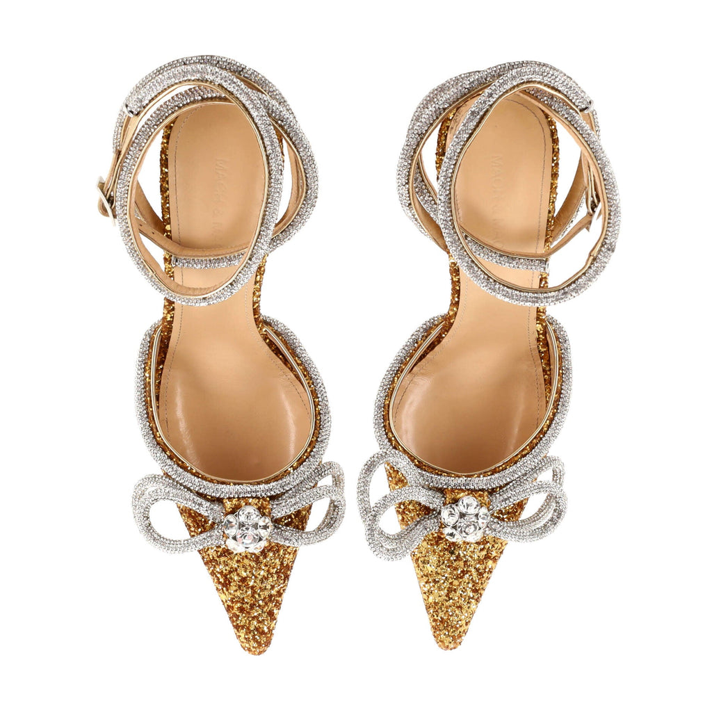 Women's Double Bow Ankle Strap Pumps Glitter 100