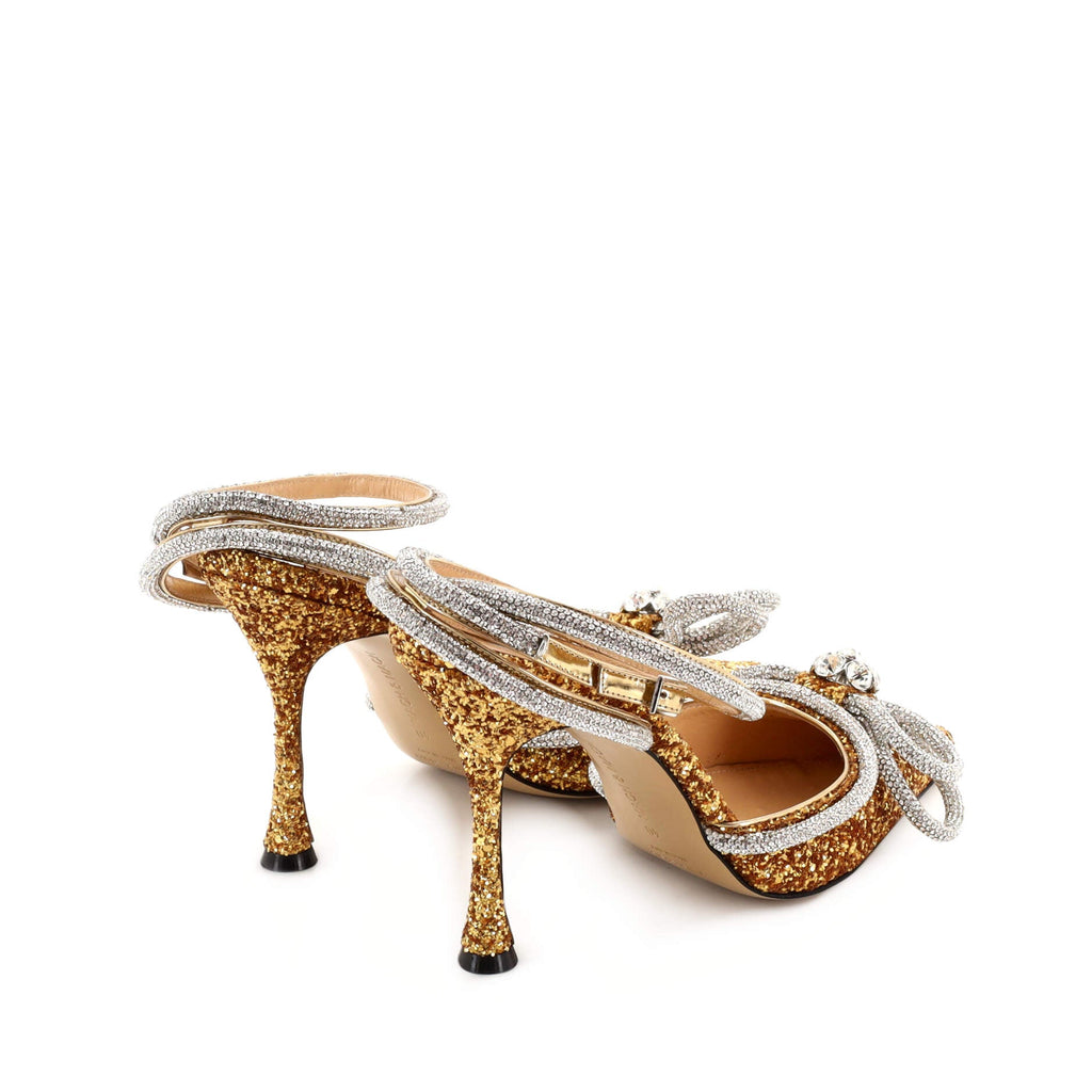 Women's Double Bow Ankle Strap Pumps Glitter 100