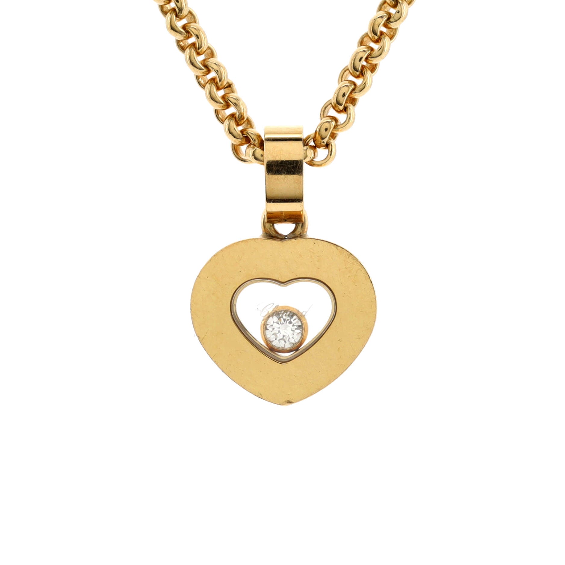 Happy Diamonds Heart Pendant Necklace 18K Yellow Gold with 1 Floating Diamond