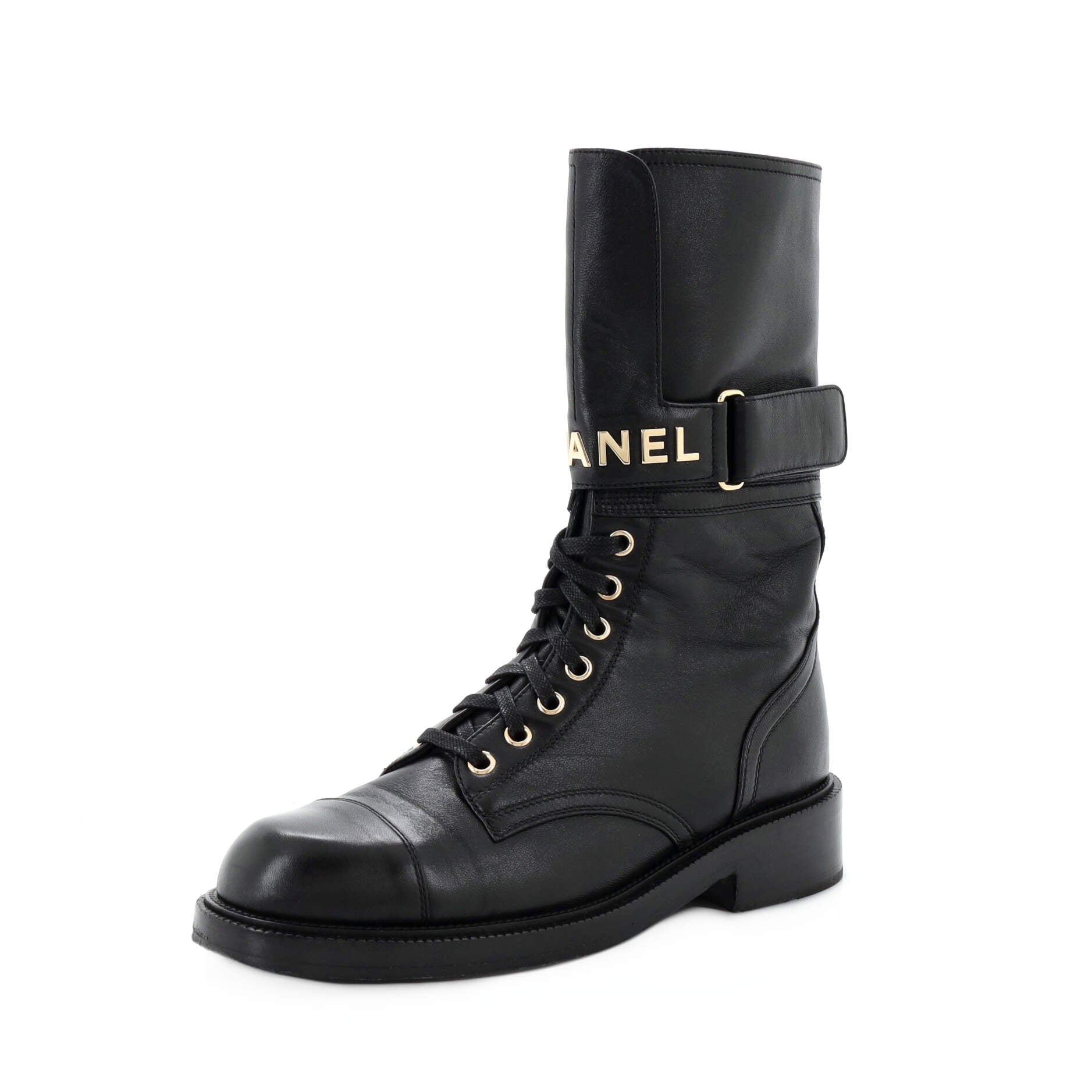 Logo Buckle Combat Boots Leather