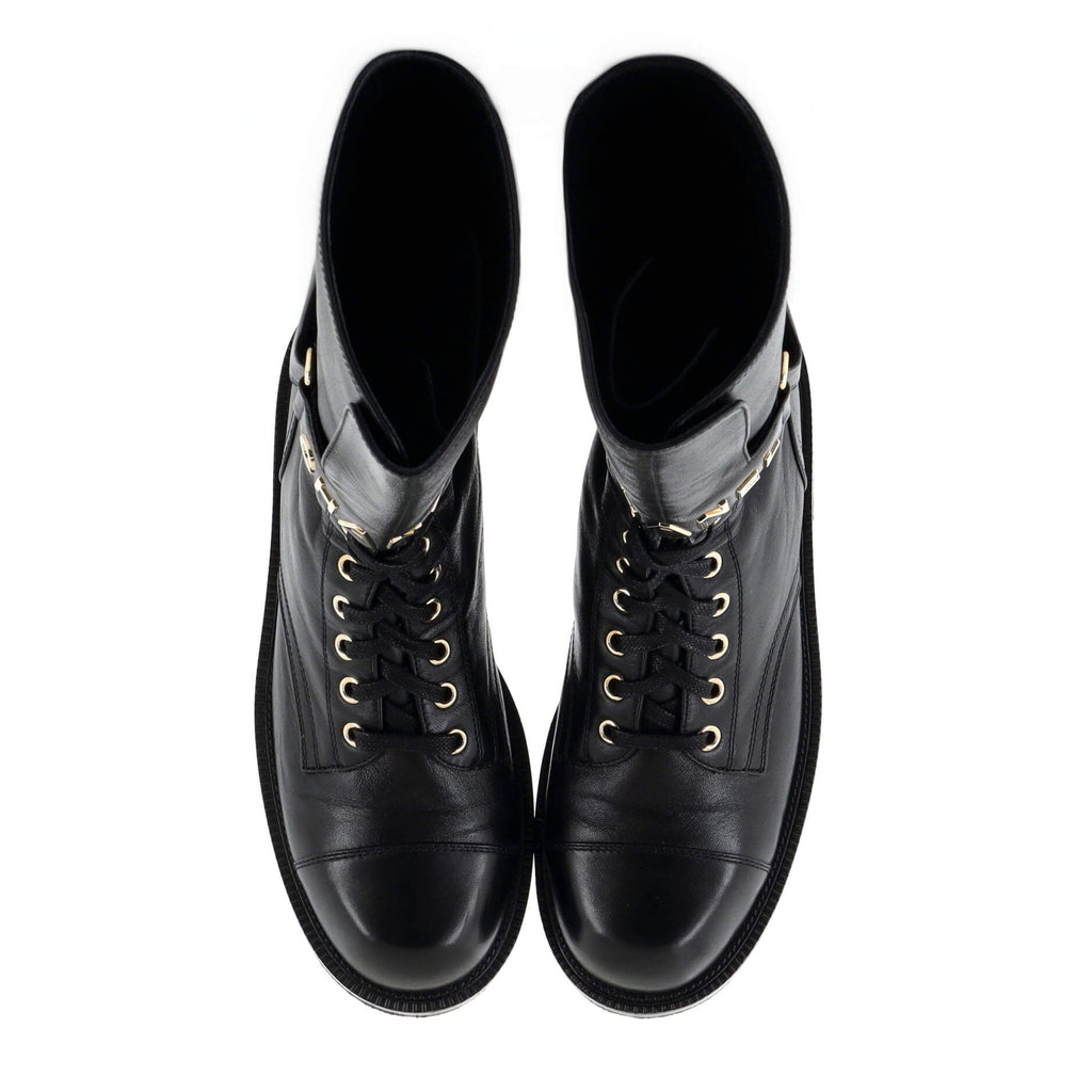 Logo Buckle Combat Boots Leather