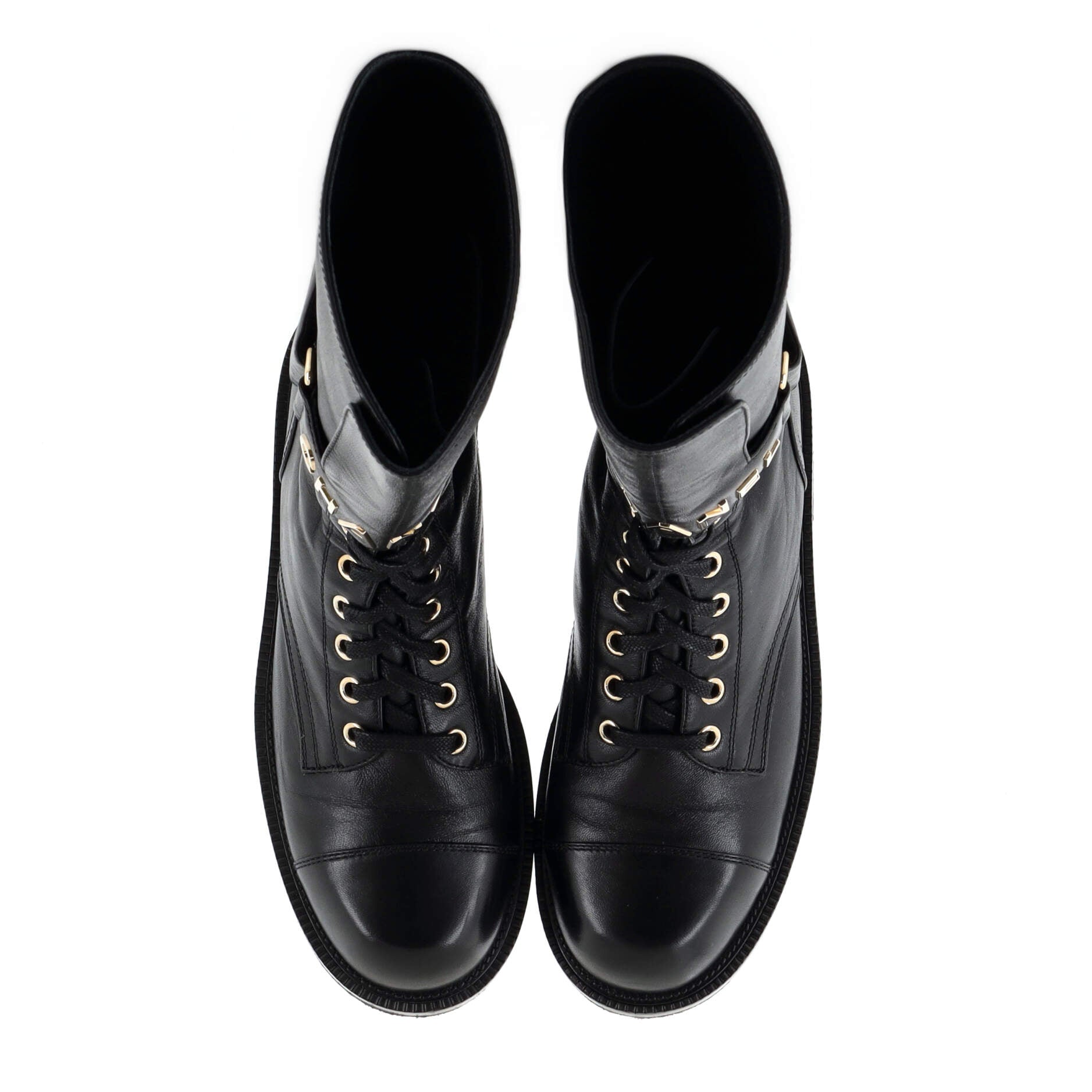 Logo Buckle Combat Boots Leather